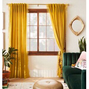 NEW! Opal House Jungalow Velvet Macrame Light Filtering Curtain Yellow 54 x 84